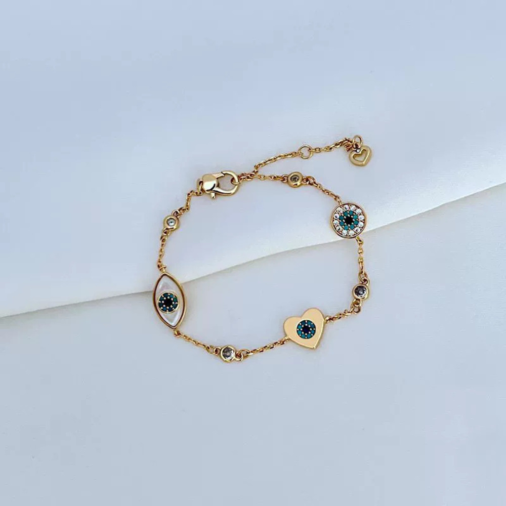 Kendra Scott Diamond Mother of Pearl Evil Eye Heart Multi Pendant Bracelet